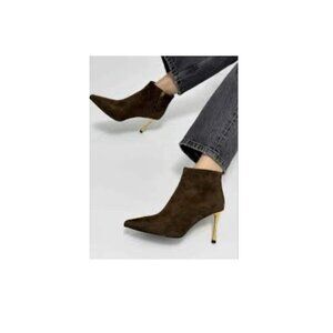 NWT Nine West Brown Suede Pointed Toe Stiletto Heel Ankle Boots Women's Size 9.5